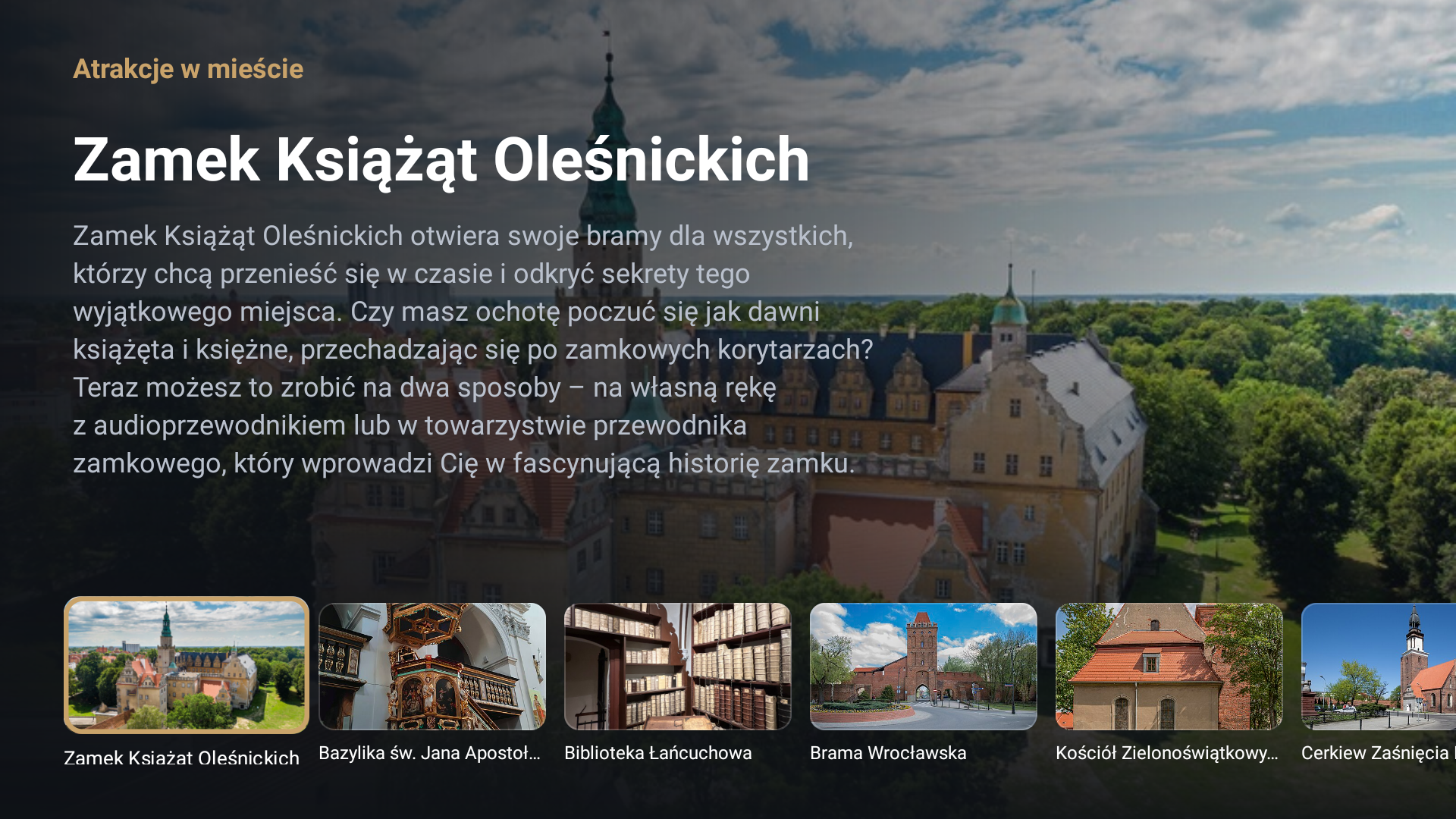 Przewodnik po mieście — atrakcje w okolicy hotelu na ekranie TV